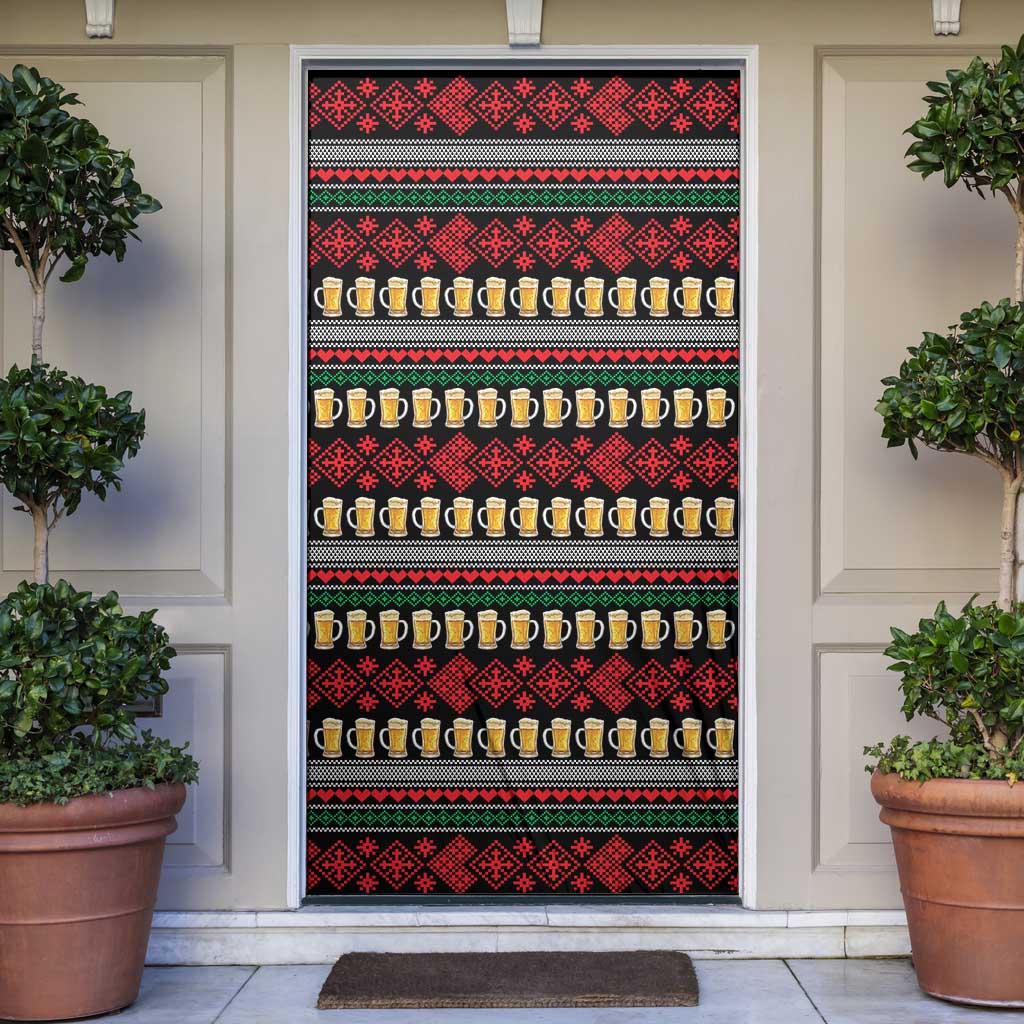 Santa Hold My Beer Christmas Door Cover with Beer Mugs and Holiday Pattern - Wonder Print Shop