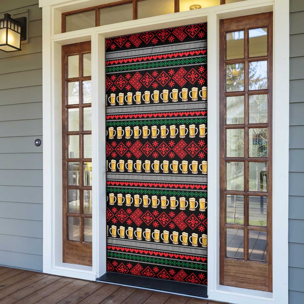 Santa Hold My Beer Christmas Door Cover with Beer Mugs and Holiday Pattern - Wonder Print Shop