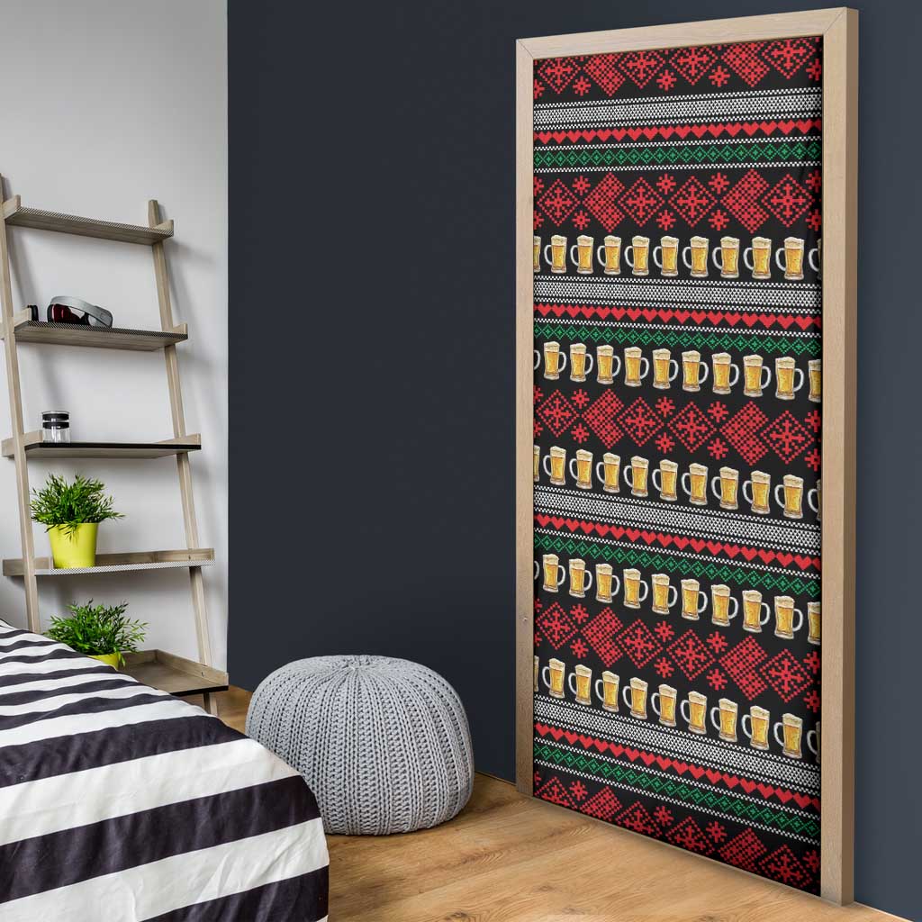 Santa Hold My Beer Christmas Door Cover with Beer Mugs and Holiday Pattern - Wonder Print Shop