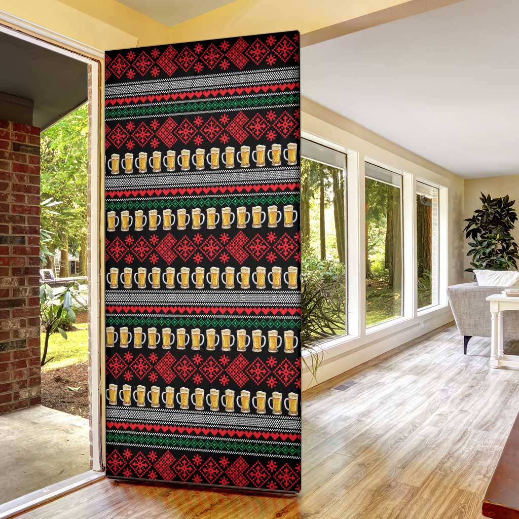 Santa Hold My Beer Christmas Door Cover with Beer Mugs and Holiday Pattern - Wonder Print Shop