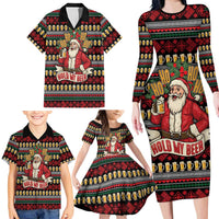 Santa Hold My Beer Christmas Family Matching Long Sleeve Bodycon Dress and Hawaiian Shirt with Beer Mugs and Holiday Pattern - Wonder Print Shop
