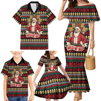 Santa Hold My Beer Christmas Family Matching Mermaid Dress and Hawaiian Shirt with Beer Mugs and Holiday Pattern - Wonder Print Shop