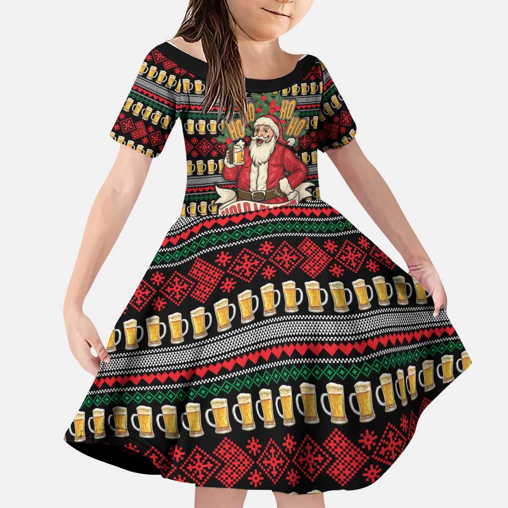 Santa Hold My Beer Christmas Family Matching Off Shoulder Maxi Dress and Hawaiian Shirt with Beer Mugs and Holiday Pattern - Wonder Print Shop