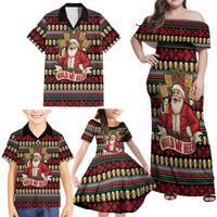 Santa Hold My Beer Christmas Family Matching Off Shoulder Maxi Dress and Hawaiian Shirt with Beer Mugs and Holiday Pattern - Wonder Print Shop