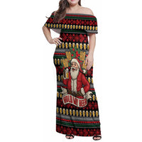 Santa Hold My Beer Christmas Family Matching Off Shoulder Maxi Dress and Hawaiian Shirt with Beer Mugs and Holiday Pattern - Wonder Print Shop