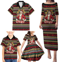 Santa Hold My Beer Christmas Family Matching Puletasi and Hawaiian Shirt with Beer Mugs and Holiday Pattern - Wonder Print Shop