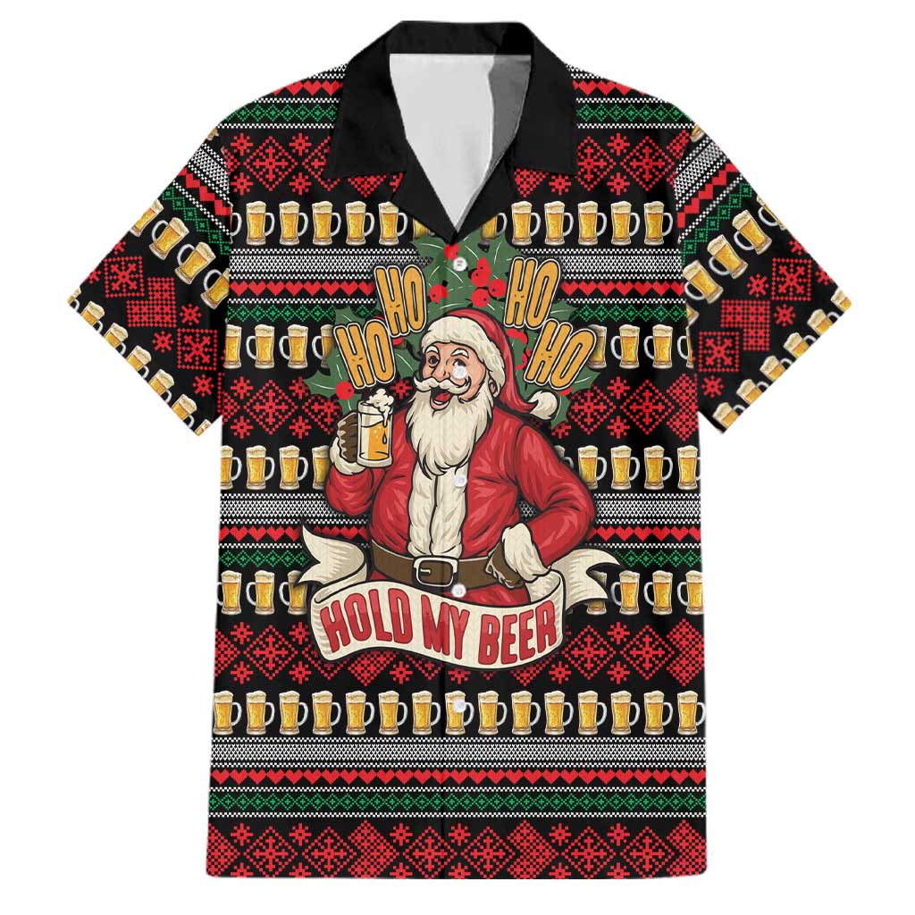 Santa Hold My Beer Christmas Family Matching Puletasi and Hawaiian Shirt with Beer Mugs and Holiday Pattern - Wonder Print Shop