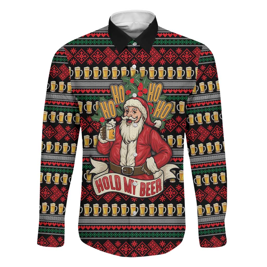 Santa Hold My Beer Christmas Family Matching Puletasi and Hawaiian Shirt with Beer Mugs and Holiday Pattern - Wonder Print Shop