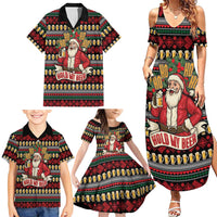 Santa Hold My Beer Christmas Family Matching Summer Maxi Dress and Hawaiian Shirt with Beer Mugs and Holiday Pattern - Wonder Print Shop