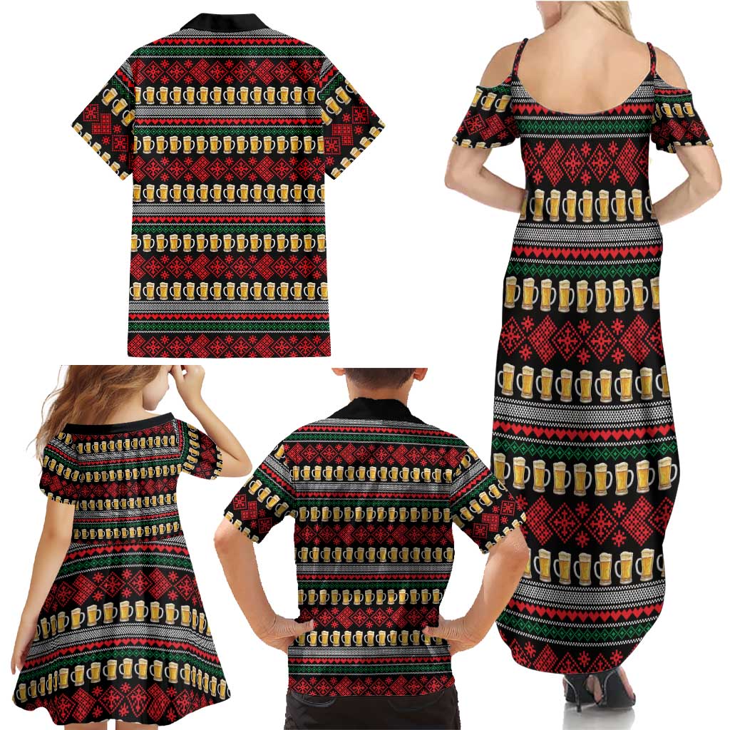 Santa Hold My Beer Christmas Family Matching Summer Maxi Dress and Hawaiian Shirt with Beer Mugs and Holiday Pattern - Wonder Print Shop