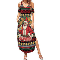Santa Hold My Beer Christmas Family Matching Summer Maxi Dress and Hawaiian Shirt with Beer Mugs and Holiday Pattern - Wonder Print Shop