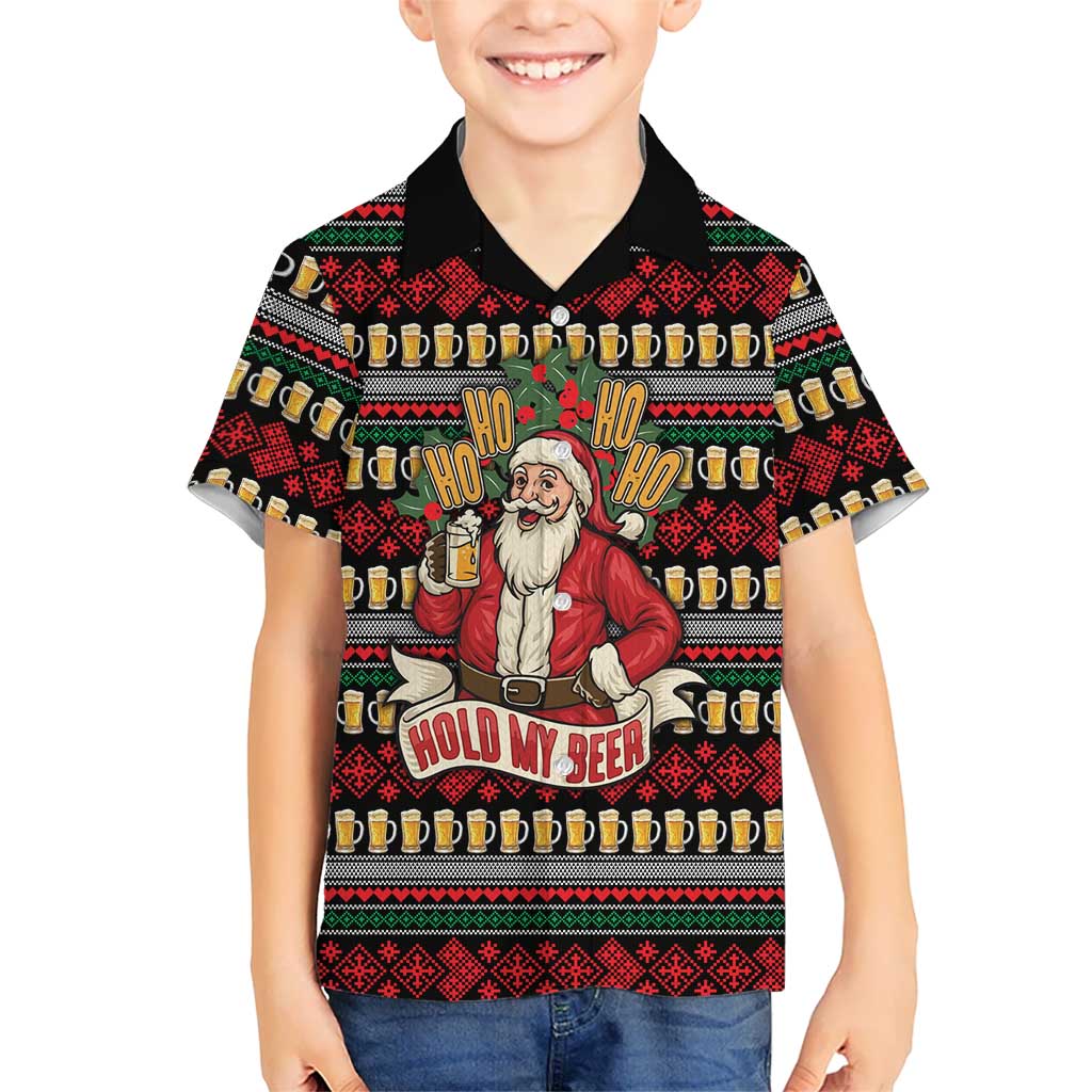 Santa Hold My Beer Christmas Family Matching Summer Maxi Dress and Hawaiian Shirt with Beer Mugs and Holiday Pattern - Wonder Print Shop