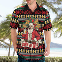 Santa Hold My Beer Christmas Hawaiian Shirt with Beer Mugs and Holiday Pattern - Wonder Print Shop