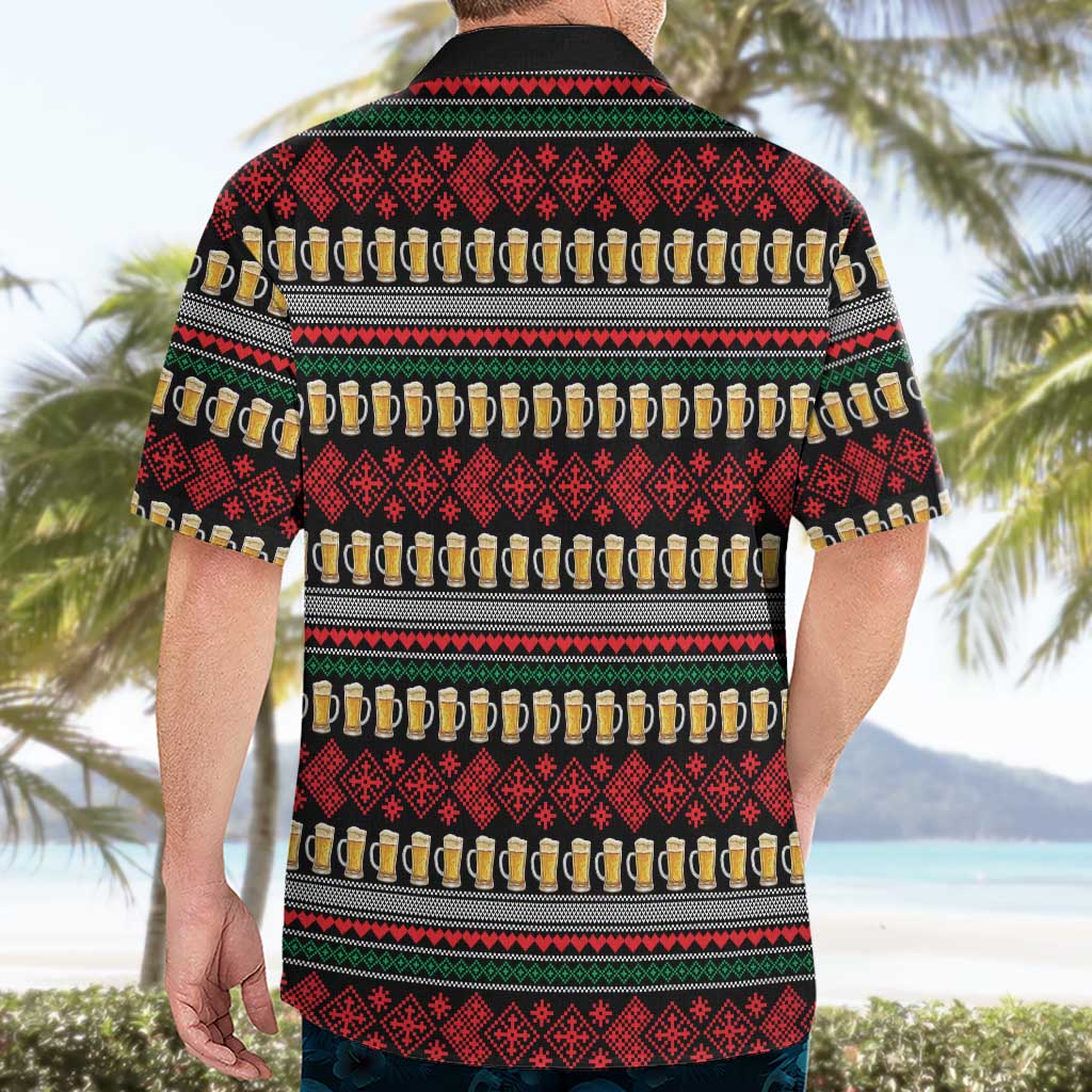 Santa Hold My Beer Christmas Hawaiian Shirt with Beer Mugs and Holiday Pattern - Wonder Print Shop