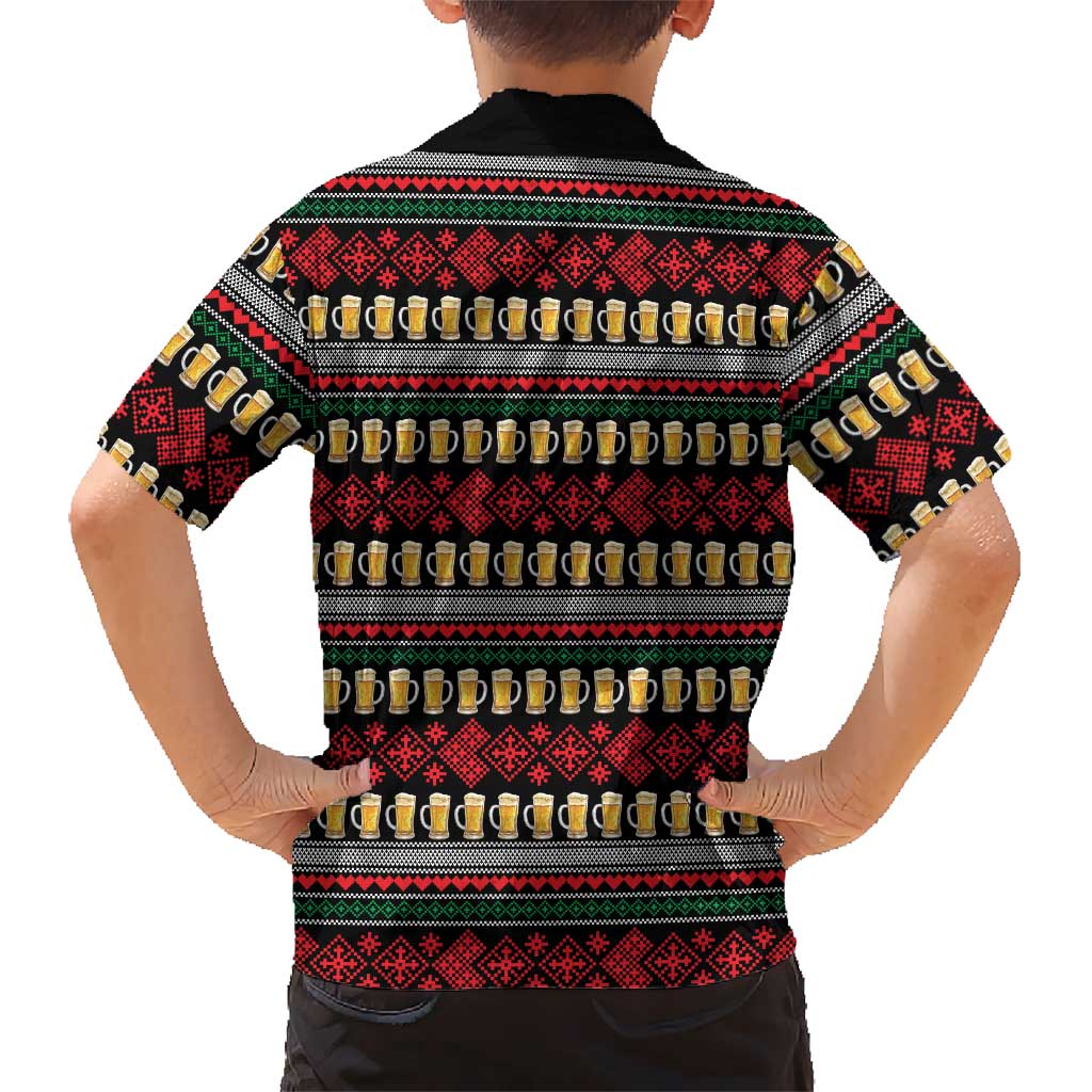 Santa Hold My Beer Christmas Hawaiian Shirt with Beer Mugs and Holiday Pattern - Wonder Print Shop