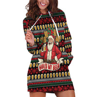 Santa Hold My Beer Christmas Hoodie Dress with Beer Mugs and Holiday Pattern - Wonder Print Shop
