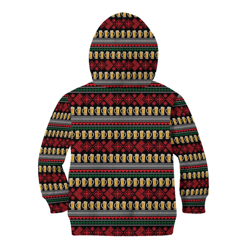 Santa Hold My Beer Christmas Kid Hoodie with Beer Mugs and Holiday Pattern - Wonder Print Shop