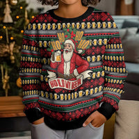 Santa Hold My Beer Christmas Kid Ugly Christmas Sweater with Beer Mugs and Holiday Pattern - Wonder Print Shop