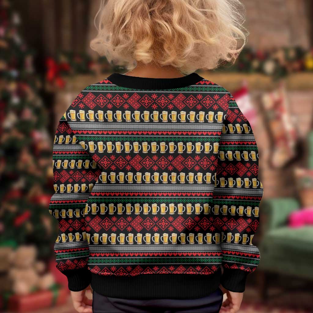 Santa Hold My Beer Christmas Kid Ugly Christmas Sweater with Beer Mugs and Holiday Pattern - Wonder Print Shop
