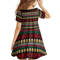 Santa Hold My Beer Christmas Kid Short Sleeve Dress with Beer Mugs and Holiday Pattern - Wonder Print Shop