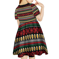Santa Hold My Beer Christmas Kid Short Sleeve Dress with Beer Mugs and Holiday Pattern - Wonder Print Shop