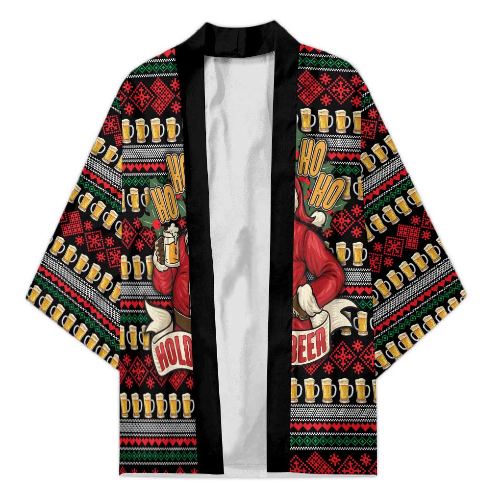 Santa Hold My Beer Christmas Kimono with Beer Mugs and Holiday Pattern - Wonder Print Shop
