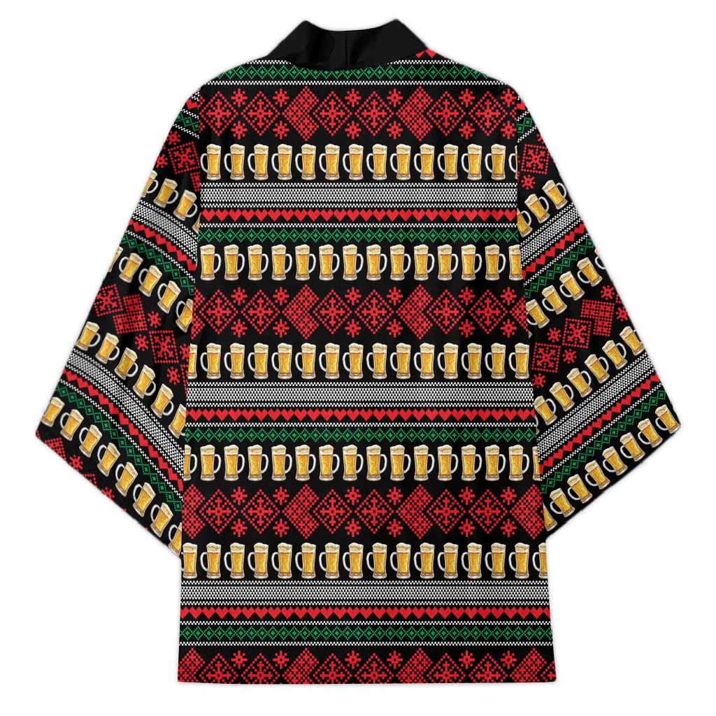 Santa Hold My Beer Christmas Kimono with Beer Mugs and Holiday Pattern - Wonder Print Shop