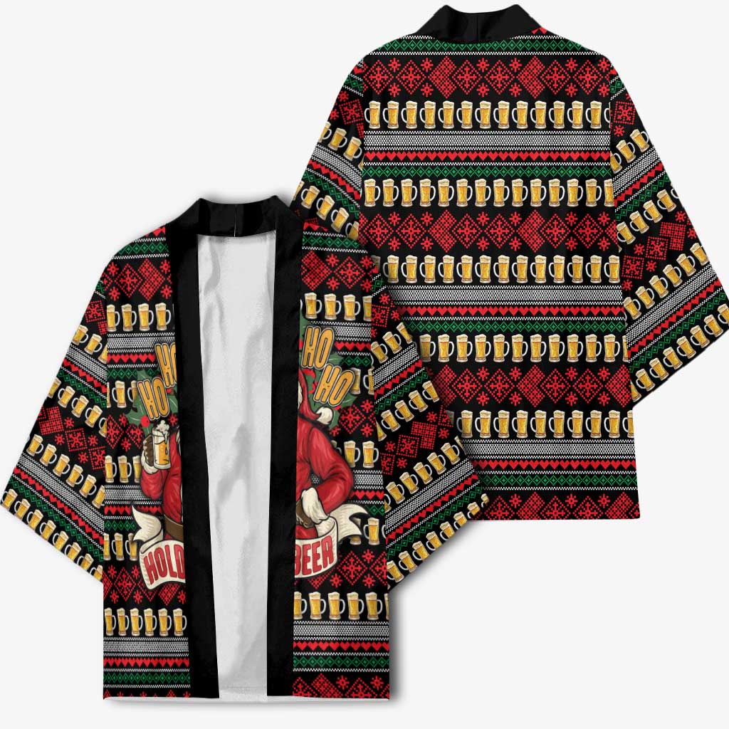Santa Hold My Beer Christmas Kimono with Beer Mugs and Holiday Pattern - Wonder Print Shop