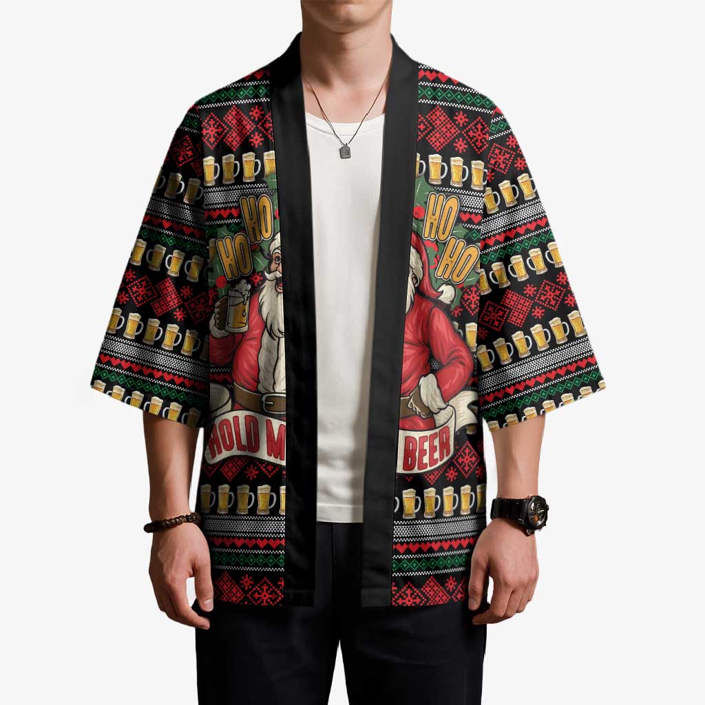 Santa Hold My Beer Christmas Kimono with Beer Mugs and Holiday Pattern - Wonder Print Shop