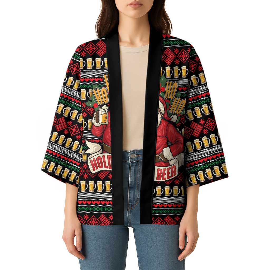 Santa Hold My Beer Christmas Kimono with Beer Mugs and Holiday Pattern - Wonder Print Shop