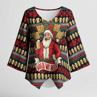 Santa Hold My Beer Christmas Kimono Sleeve Blouse with Beer Mugs and Holiday Pattern - Wonder Print Shop