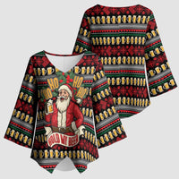 Santa Hold My Beer Christmas Kimono Sleeve Blouse with Beer Mugs and Holiday Pattern - Wonder Print Shop