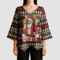 Santa Hold My Beer Christmas Kimono Sleeve Blouse with Beer Mugs and Holiday Pattern - Wonder Print Shop