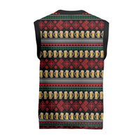 Santa Hold My Beer Christmas Knitted V-Neck Vest with Beer Mugs and Holiday Pattern - Wonder Print Shop