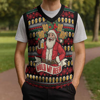 Santa Hold My Beer Christmas Knitted V-Neck Vest with Beer Mugs and Holiday Pattern - Wonder Print Shop