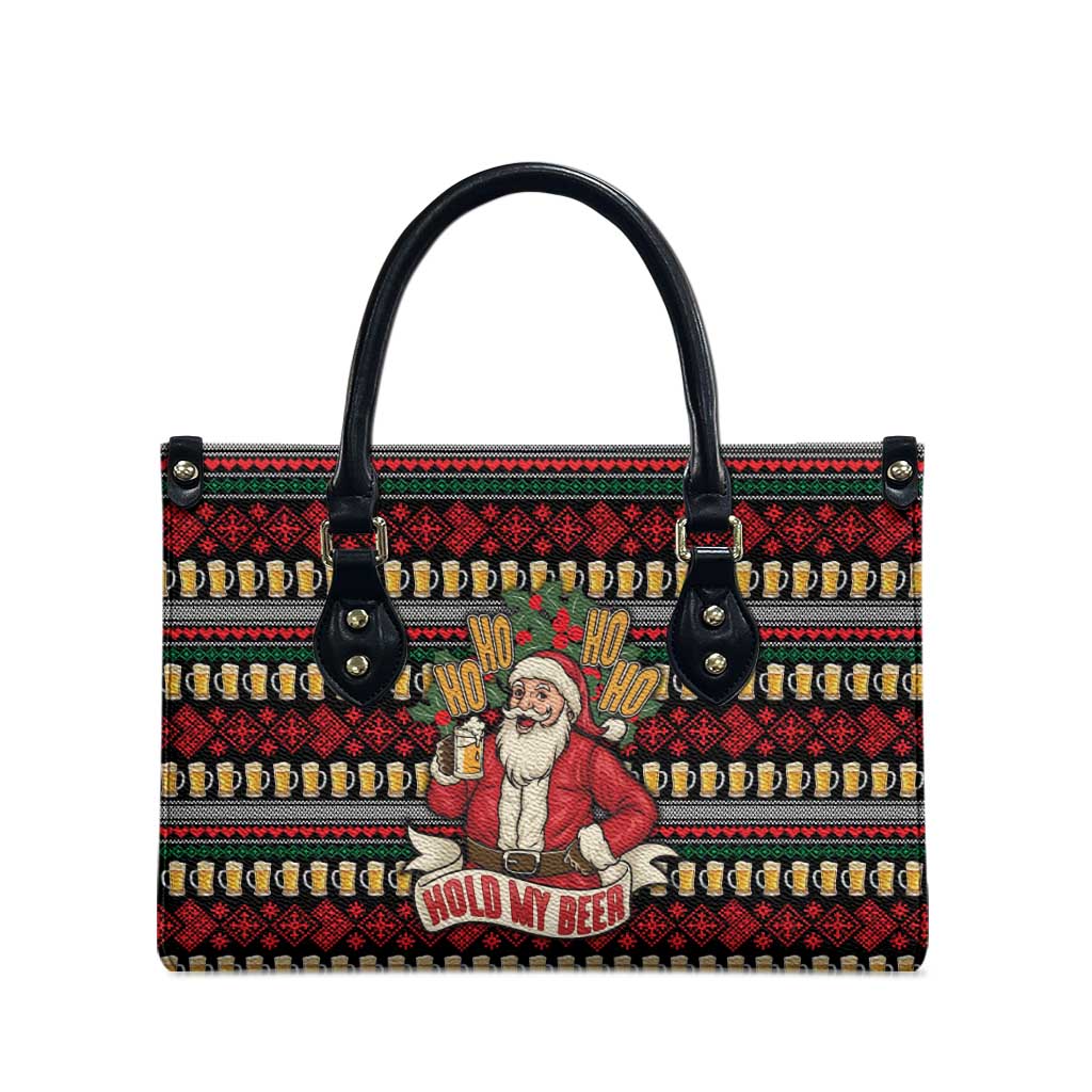 Santa Hold My Beer Christmas Leather Bag with Beer Mugs and Holiday Pattern - Wonder Print Shop