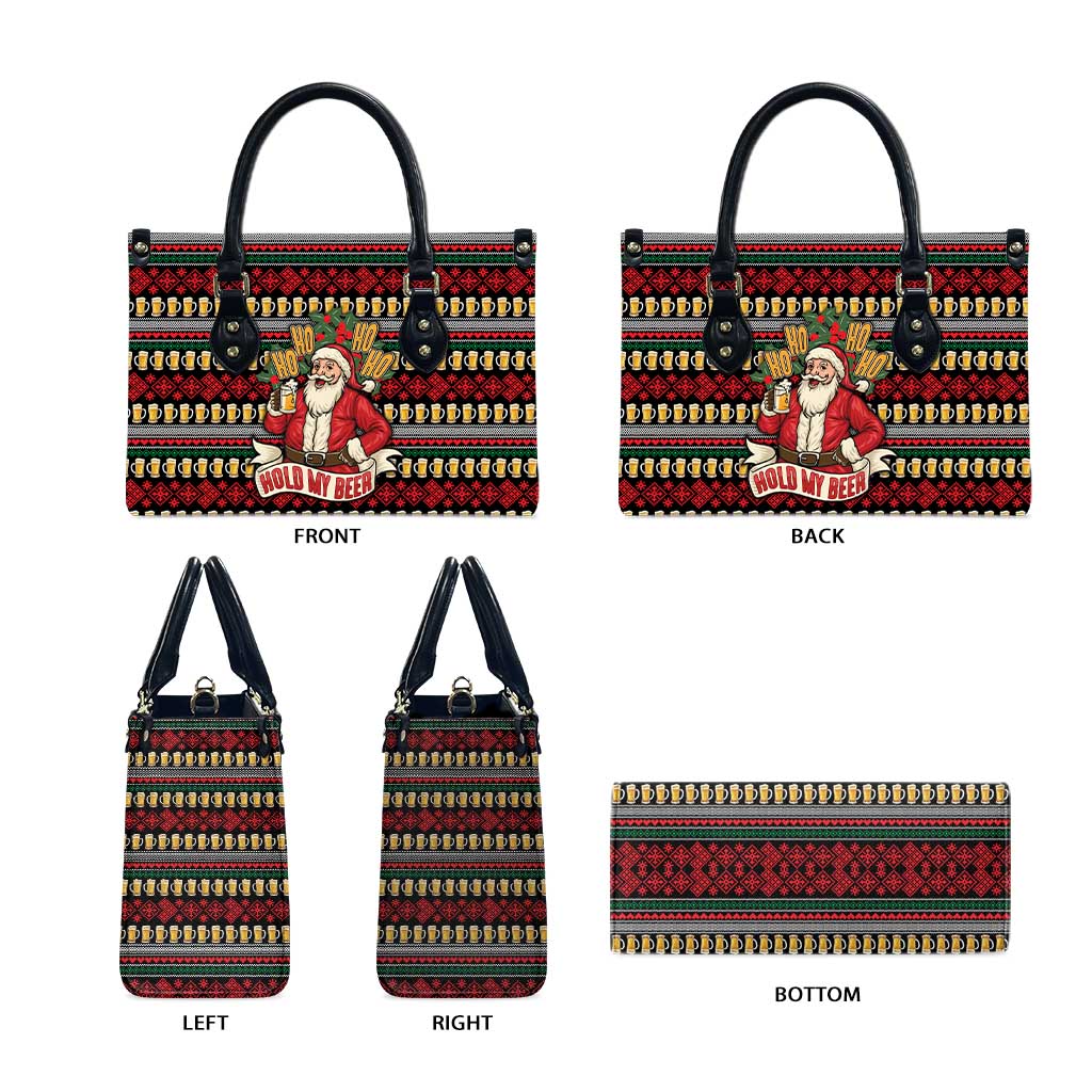 Santa Hold My Beer Christmas Leather Bag with Beer Mugs and Holiday Pattern - Wonder Print Shop