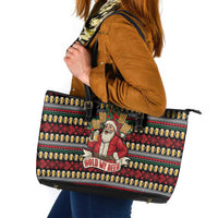 Santa Hold My Beer Christmas Leather Tote Bag with Beer Mugs and Holiday Pattern - Wonder Print Shop
