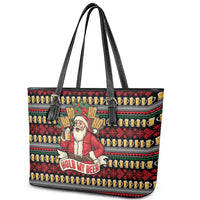 Santa Hold My Beer Christmas Leather Tote Bag with Beer Mugs and Holiday Pattern - Wonder Print Shop