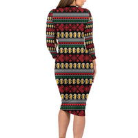 Santa Hold My Beer Christmas Long Sleeve Bodycon Dress with Beer Mugs and Holiday Pattern - Wonder Print Shop