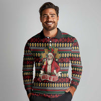 Santa Hold My Beer Christmas Long Sleeve Polo Shirt with Beer Mugs and Holiday Pattern - Wonder Print Shop