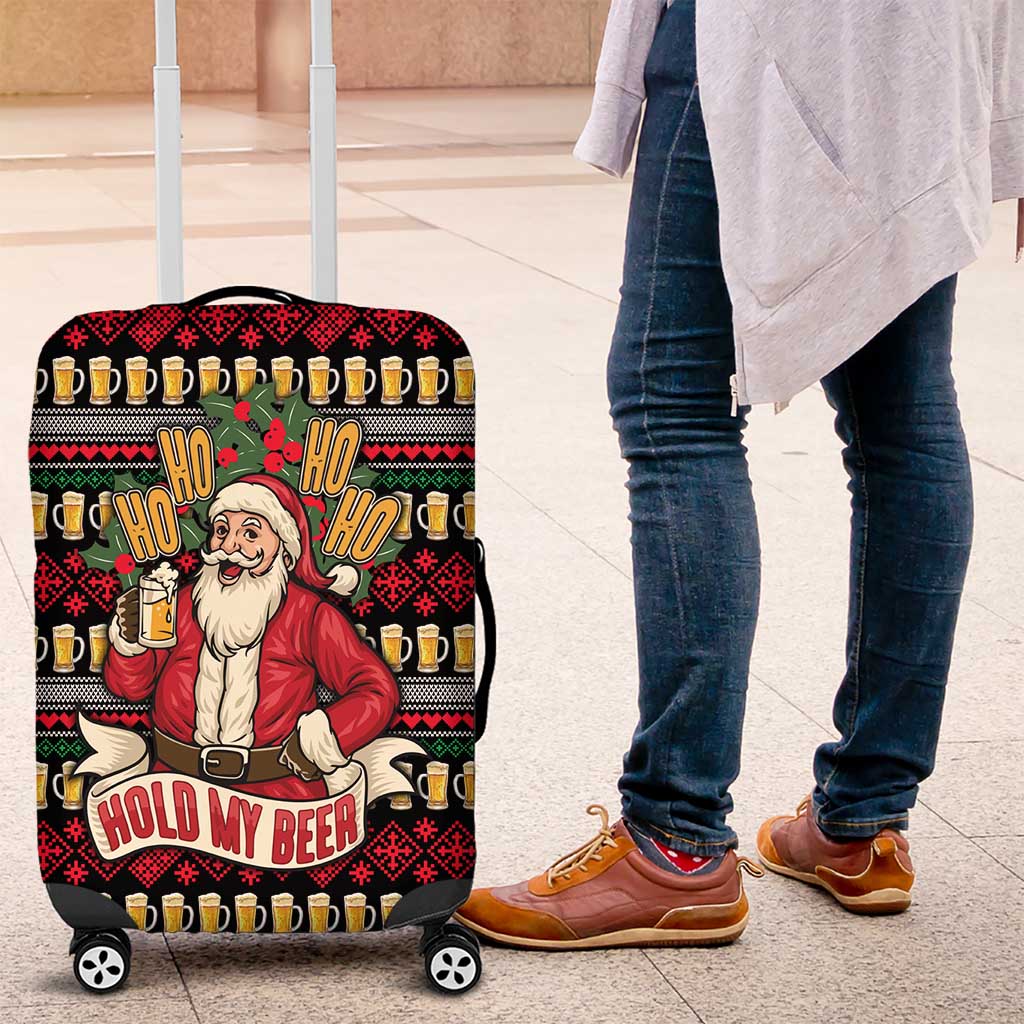 Santa Hold My Beer Christmas Luggage Cover with Beer Mugs and Holiday Pattern - Wonder Print Shop