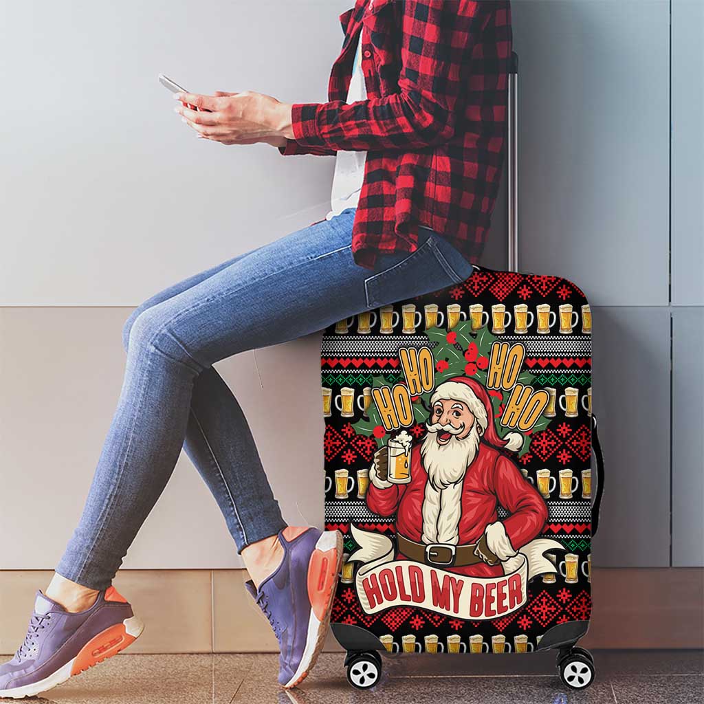 Santa Hold My Beer Christmas Luggage Cover with Beer Mugs and Holiday Pattern - Wonder Print Shop
