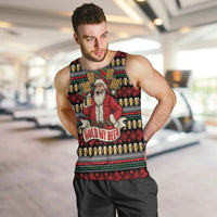 Santa Hold My Beer Christmas Men Tank Top with Beer Mugs and Holiday Pattern - Wonder Print Shop