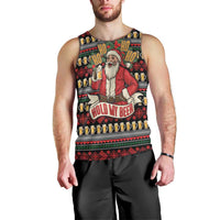 Santa Hold My Beer Christmas Men Tank Top with Beer Mugs and Holiday Pattern - Wonder Print Shop