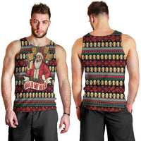 Santa Hold My Beer Christmas Men Tank Top with Beer Mugs and Holiday Pattern - Wonder Print Shop