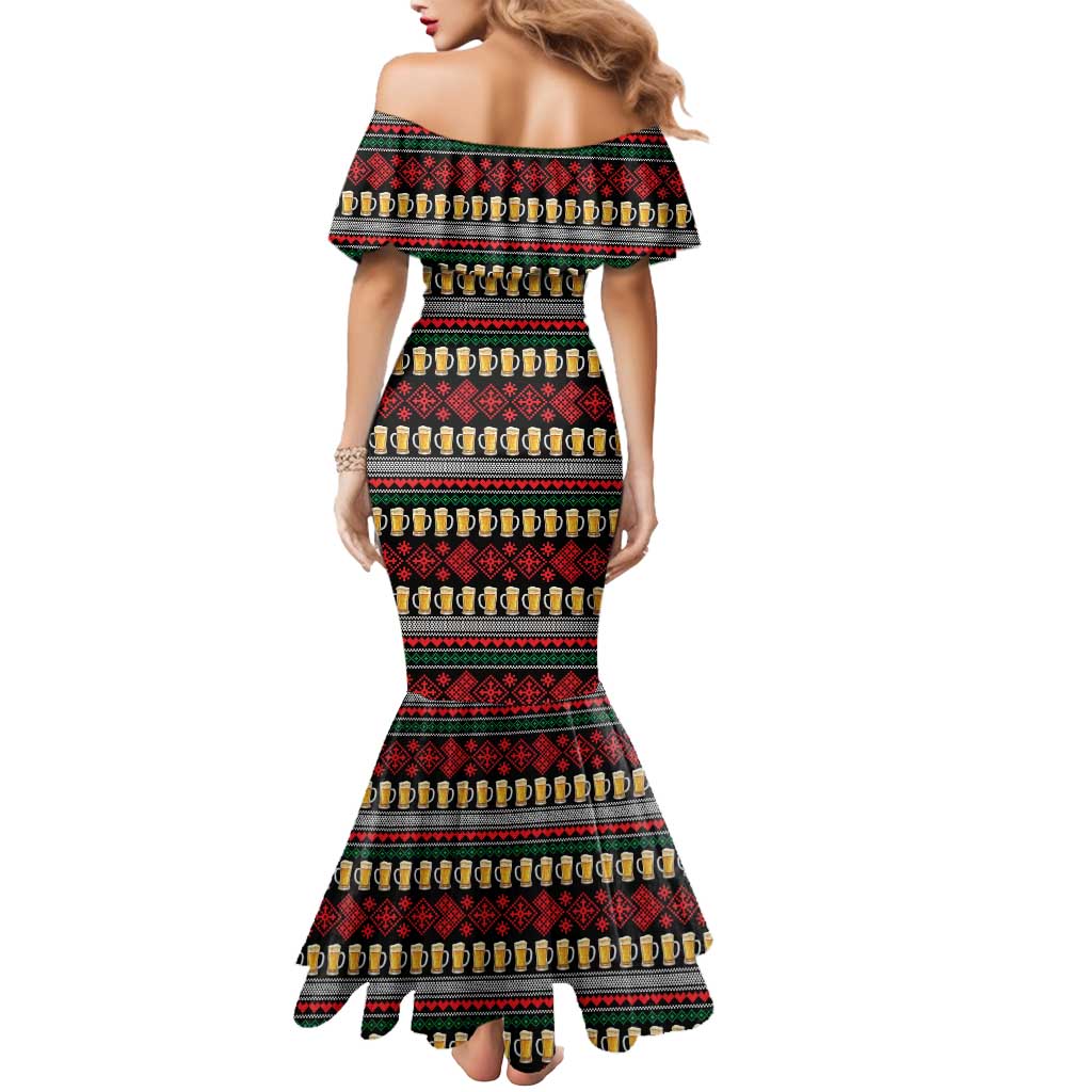 Santa Hold My Beer Christmas Mermaid Dress with Beer Mugs and Holiday Pattern - Wonder Print Shop
