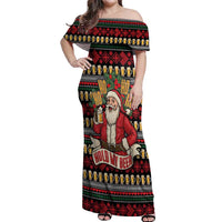Santa Hold My Beer Christmas Off Shoulder Maxi Dress with Beer Mugs and Holiday Pattern - Wonder Print Shop