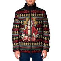 Santa Hold My Beer Christmas Padded Jacket with Beer Mugs and Holiday Pattern - Wonder Print Shop