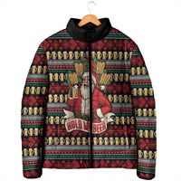 Santa Hold My Beer Christmas Padded Jacket with Beer Mugs and Holiday Pattern - Wonder Print Shop